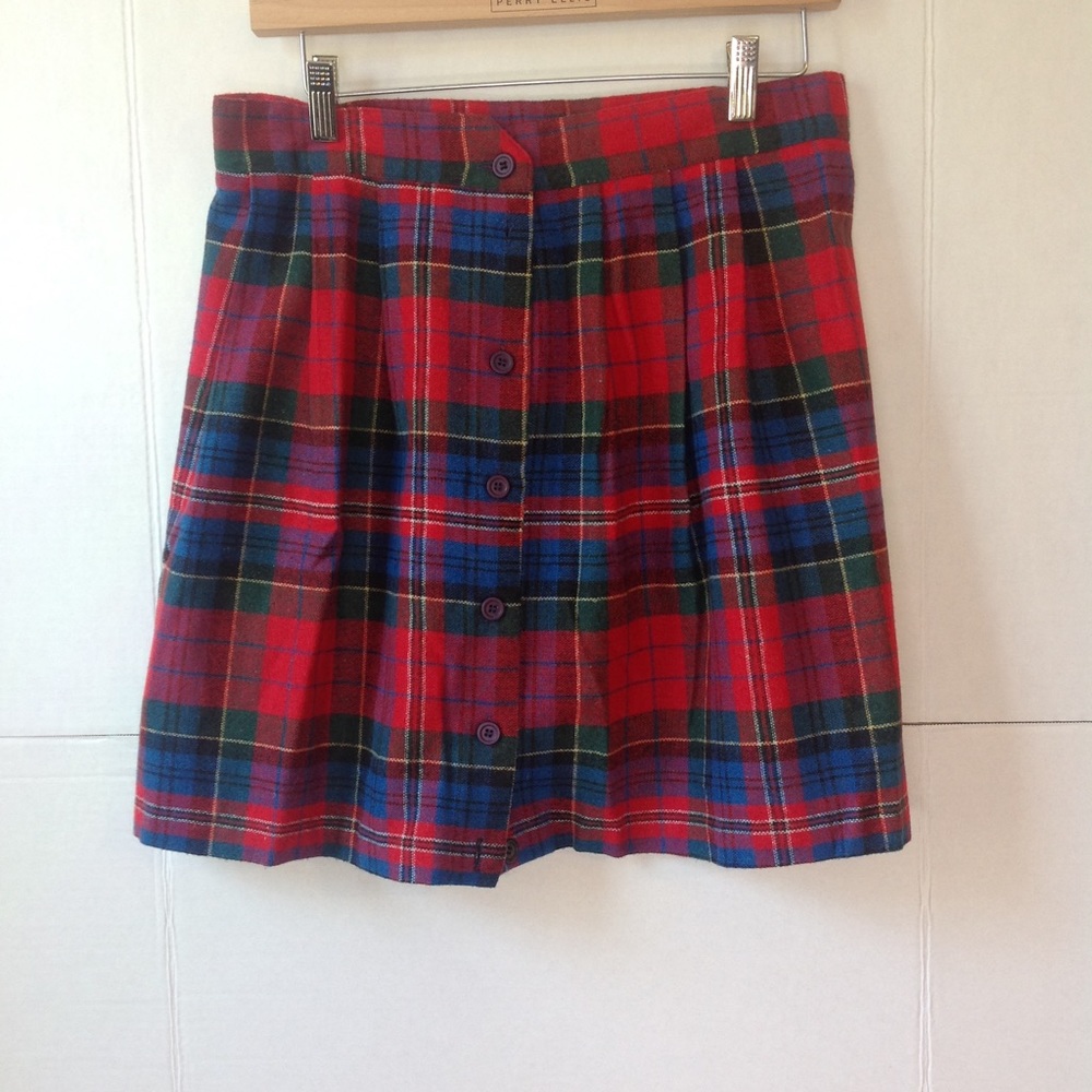 Urban Renewal Red Plaid Skirt Blue Tartan Wool